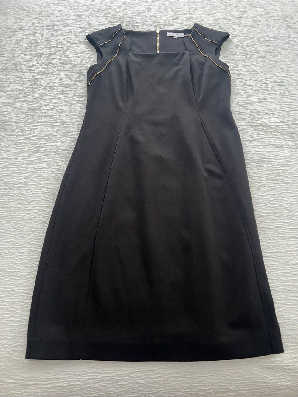 Calvin Klein Black Shift Dress with Gold Piping
